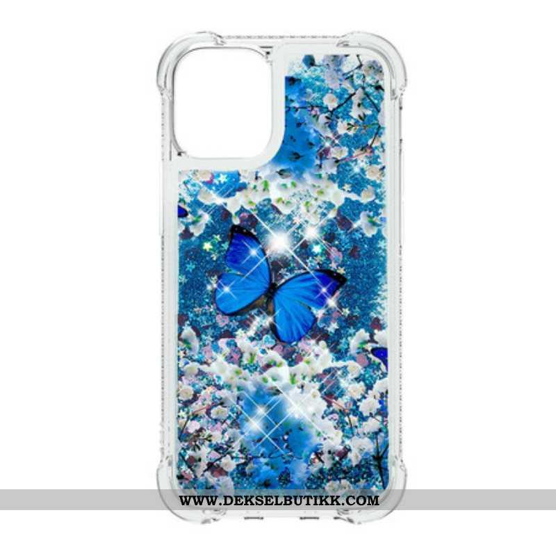 Deksel Til iPhone 13 Mini Glitter Blå Sommerfugler