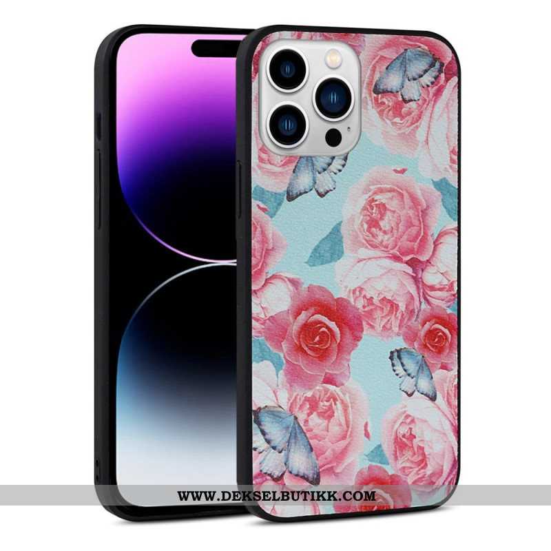 Deksel Til iPhone 14 Pro Blomster I Kunstskinn