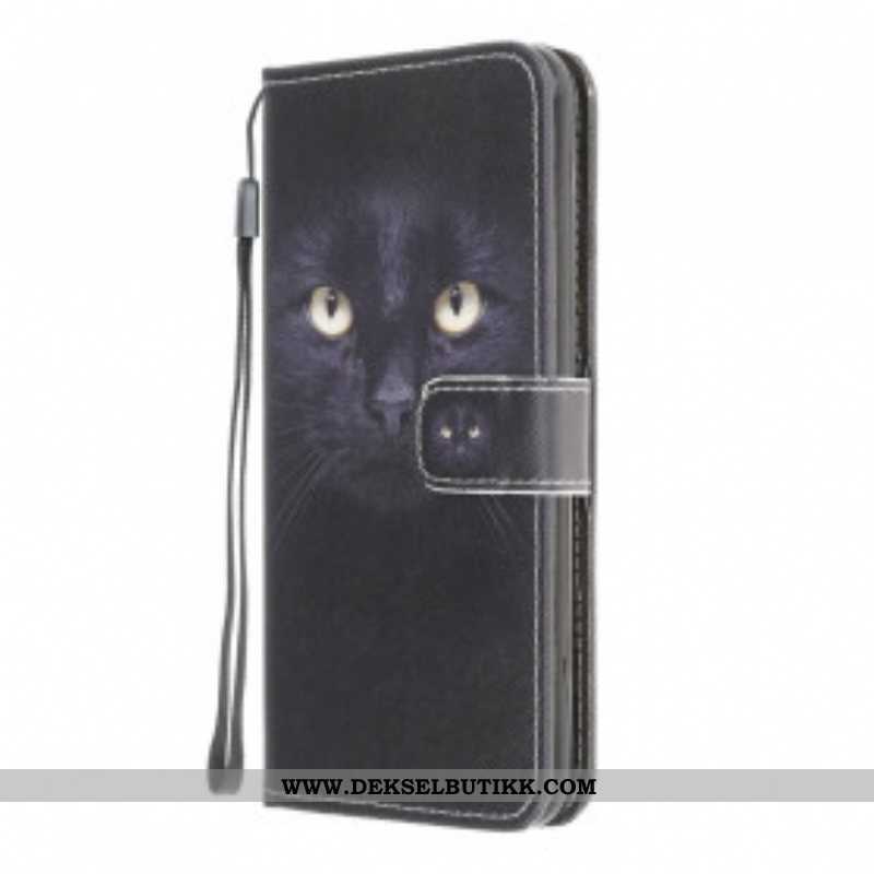 Folio Deksel Til Moto G50 Med Kjede Strappy Black Cat Eyes