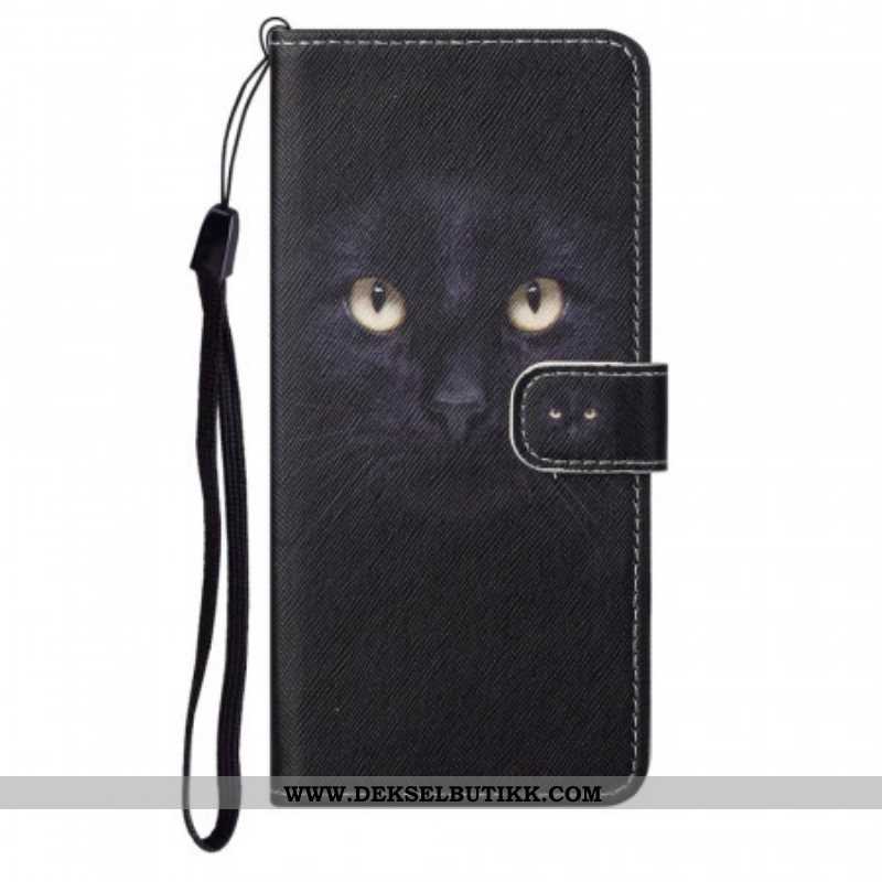 Folio Deksel Til Moto G71 5G Med Kjede Strappy Black Cat Eyes