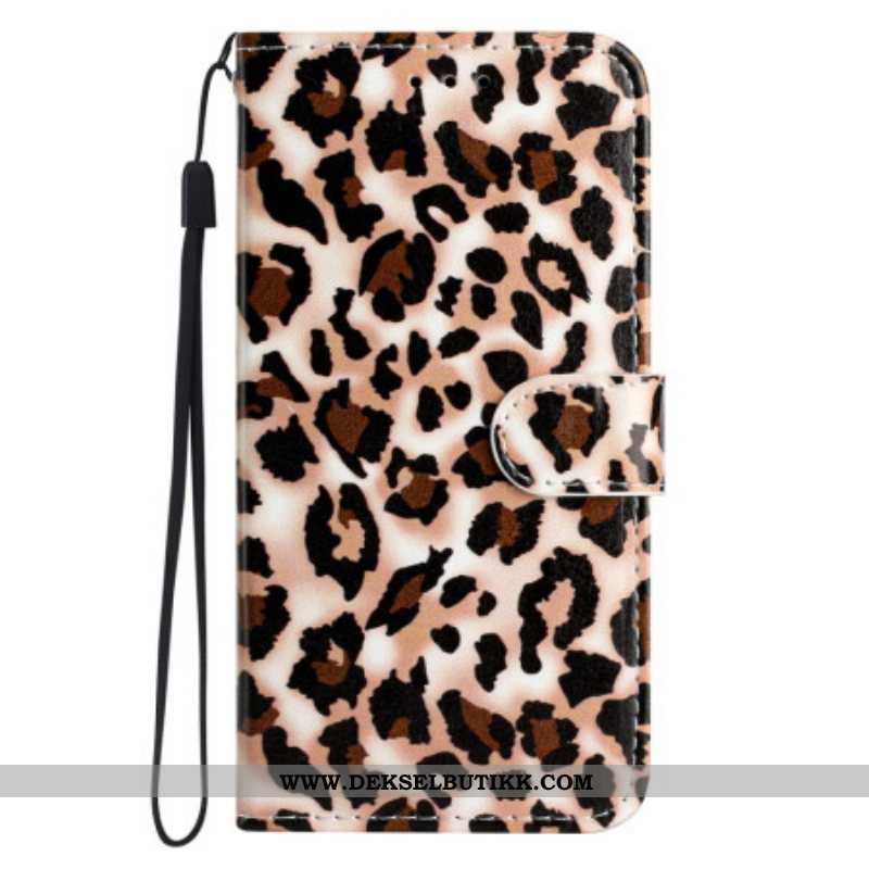 Folio Deksel Til Moto G73 5G Med Kjede Strappy Leopardtrykk