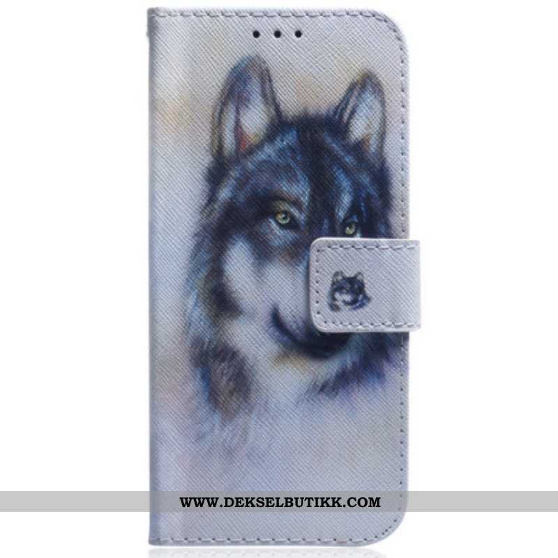 Folio Deksel Til Moto G73 5G Med Kjede Strappy Watercolor Wolf