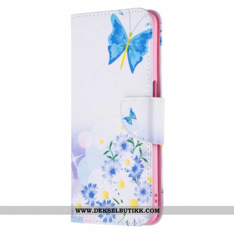 Folio Deksel Til Oppo A54 5G / A74 5G Malte Sommerfugler Og Blomster