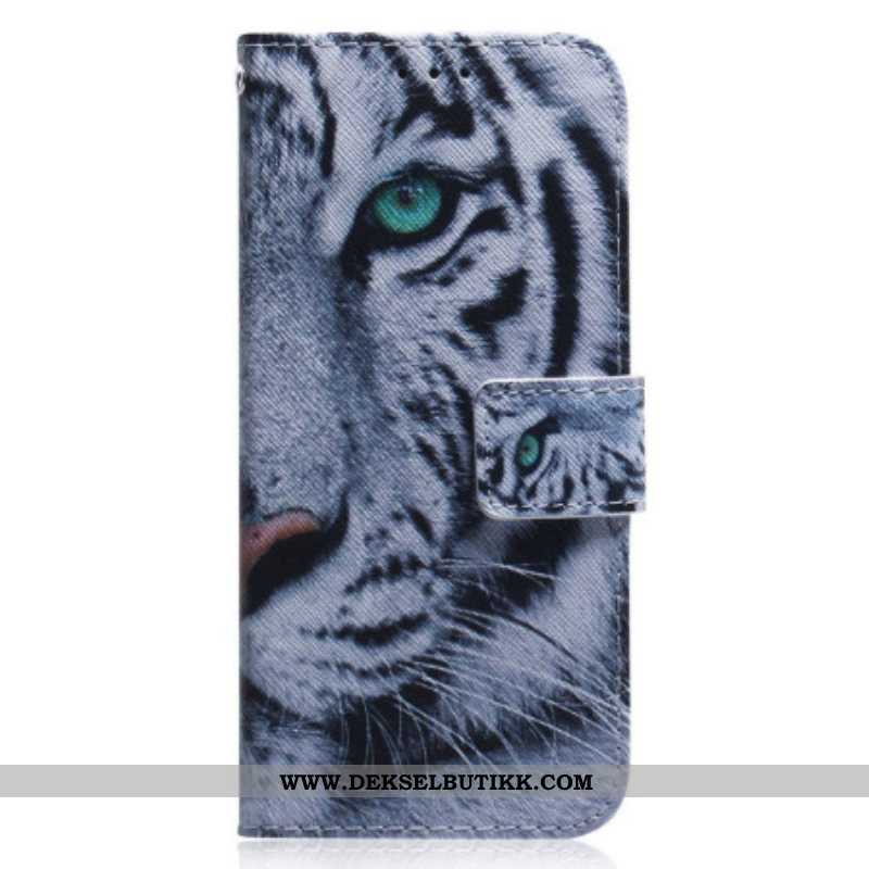 Folio Deksel Til Oppo Reno 8 Med Kjede Strappy White Tiger