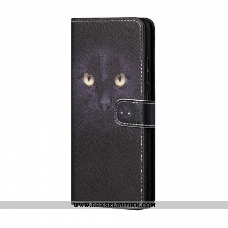 Folio Deksel Til Samsung Galaxy A13 5G / A04s Med Kjede Strappy Black Cat Eyes