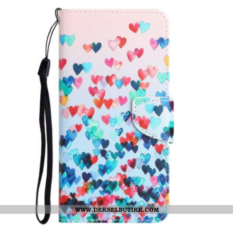 Folio Deksel Til Samsung Galaxy A14 / A14 5G Med Kjede Strappy Hearts Rain