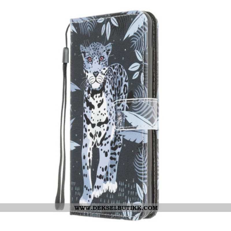 Folio Deksel Til Samsung Galaxy A42 5G Med Kjede Strappy Leopard