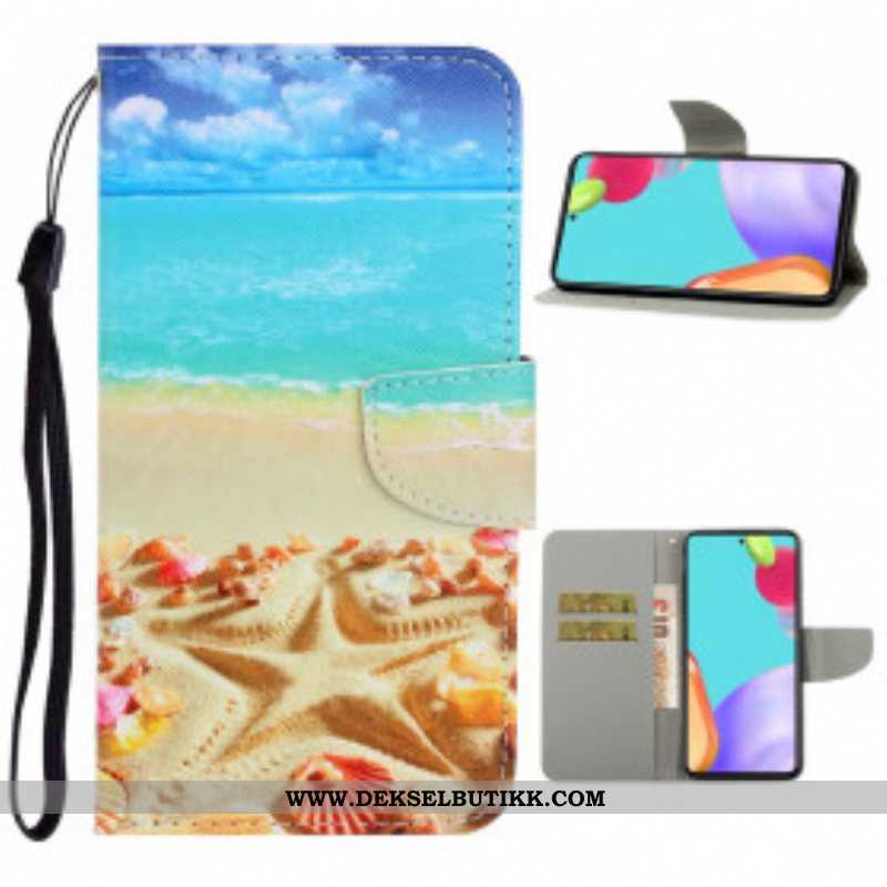 Folio Deksel Til Samsung Galaxy A52 4G / A52 5G / A52s 5G Med Kjede Lanyard Beach