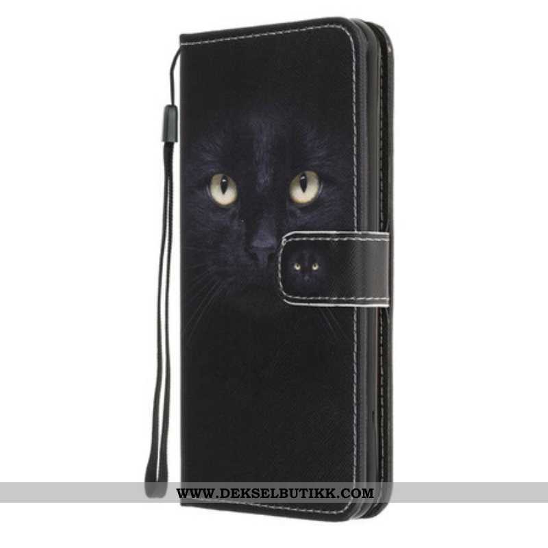 Folio Deksel Til Samsung Galaxy A52 4G / A52 5G / A52s 5G Med Kjede Strappy Black Cat Eyes