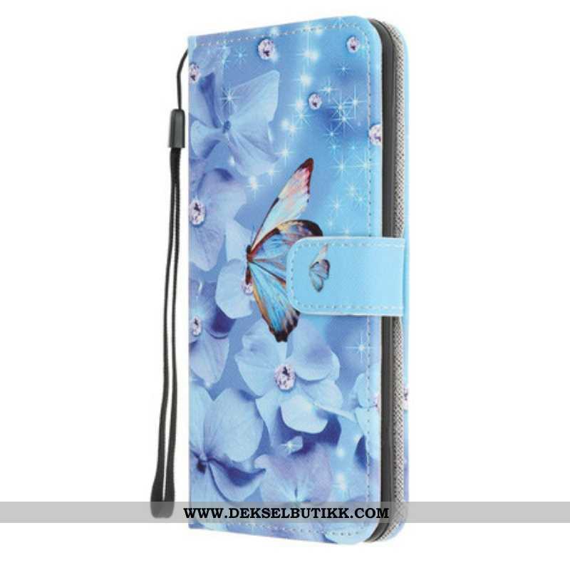 Folio Deksel Til Samsung Galaxy A52 4G / A52 5G / A52s 5G Med Kjede Strappy Diamond Sommerfugler