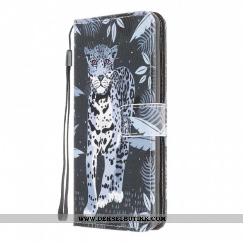 Folio Deksel Til Samsung Galaxy M32 Med Kjede Strappy Leopard