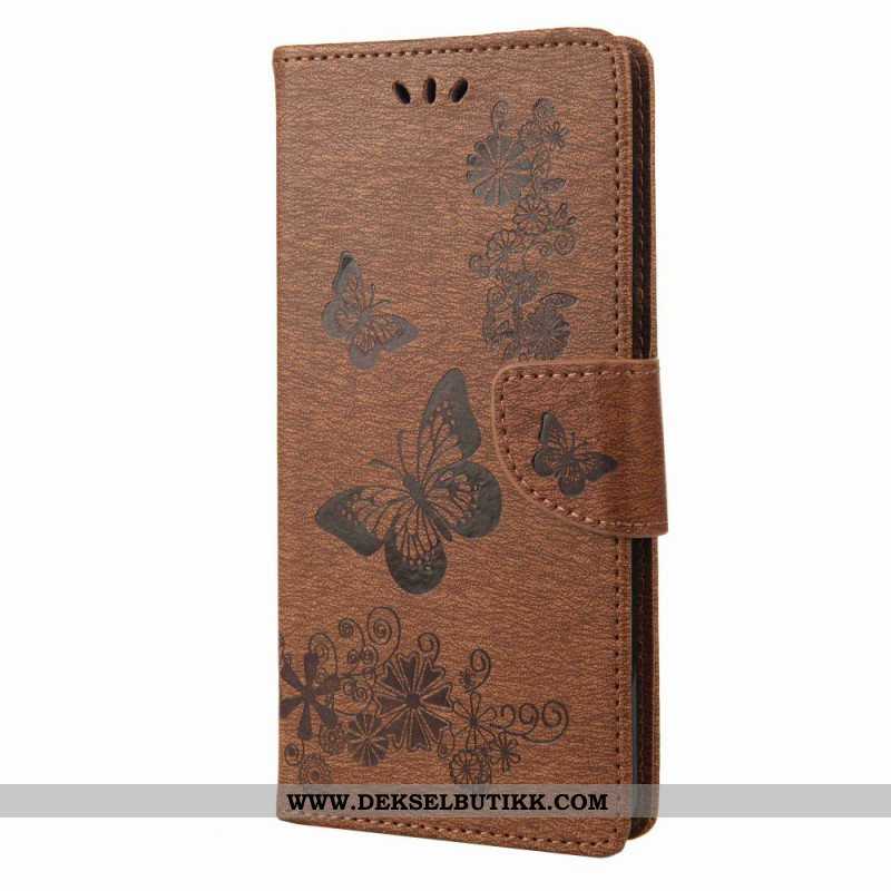 Folio Deksel Til Samsung Galaxy M53 5G Med Kjede Strappy Butterflies Design