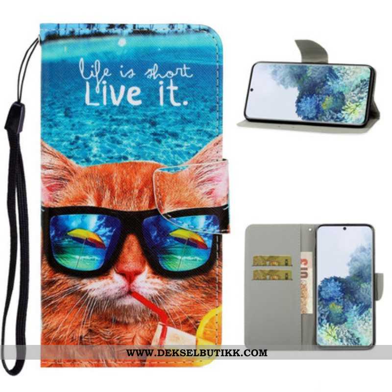 Folio Deksel Til Samsung Galaxy S21 5G Med Kjede Cat Live It Strappy