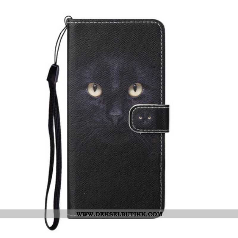 Folio Deksel Til Samsung Galaxy S21 5G Med Kjede Strappy Black Cat Eyes