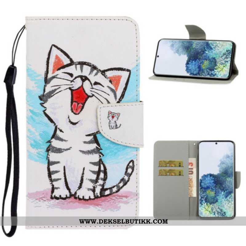 Folio Deksel Til Samsung Galaxy S21 5G Med Kjede Strappy Color Kitten