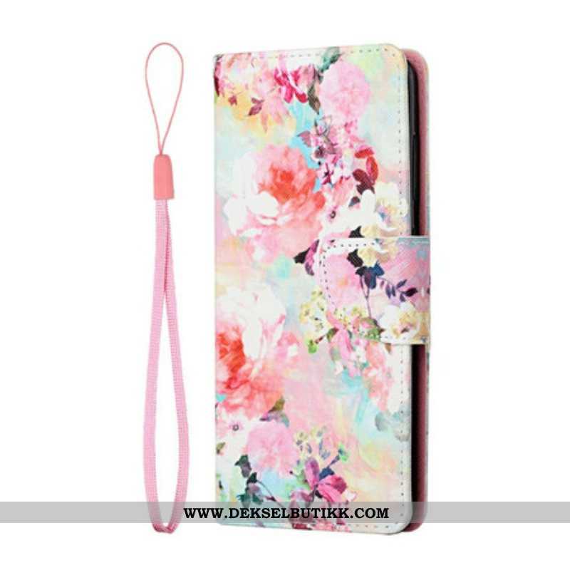 Folio Deksel Til Samsung Galaxy S21 FE Med Kjede Vintage Strappy Floralies