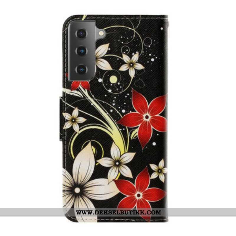 Folio Deksel Til Samsung Galaxy S21 Plus 5G Med Kjede Fargerike Strappy Blomster