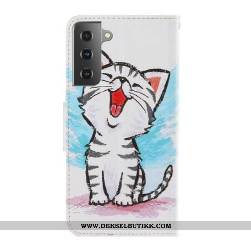 Folio Deksel Til Samsung Galaxy S21 Plus 5G Med Kjede Strappy Color Kitten