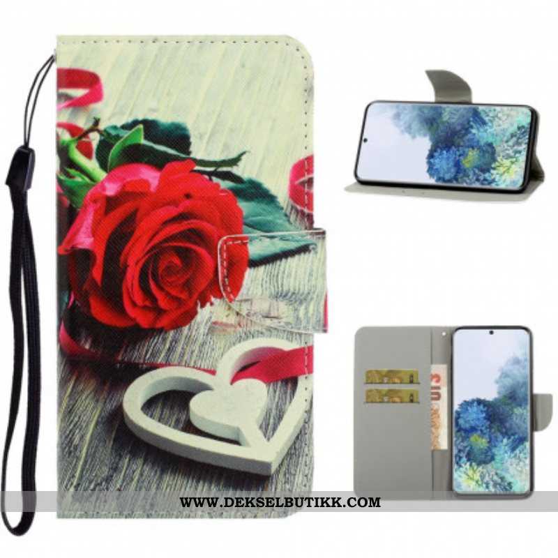 Folio Deksel Til Samsung Galaxy S21 Ultra 5G Med Kjede Fargerike Strappy Blomster