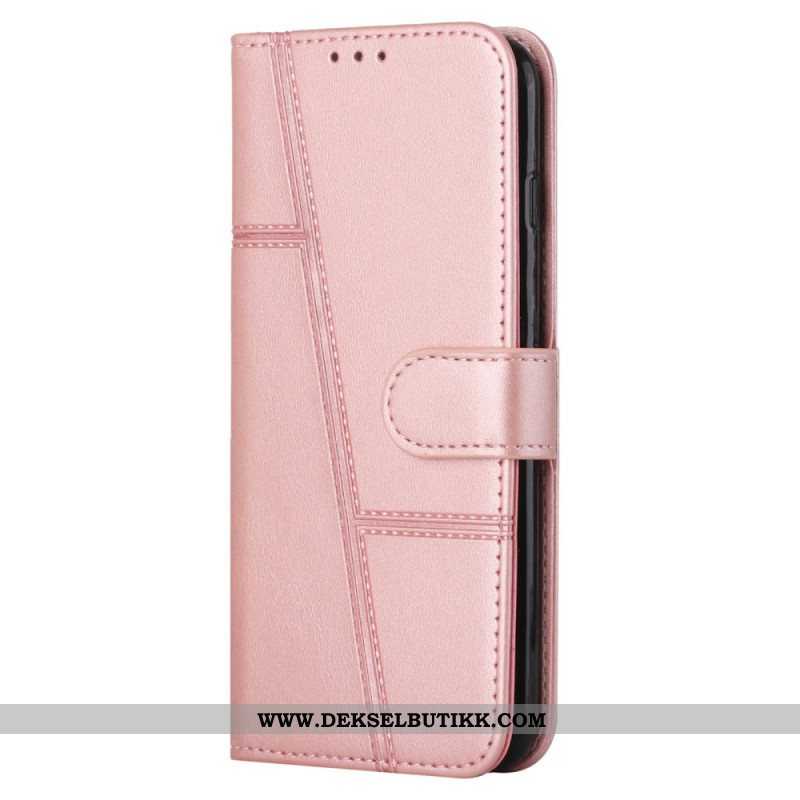 Folio Deksel Til Samsung Galaxy S22 5G Med Kjede Strappy Geo Leather Effect