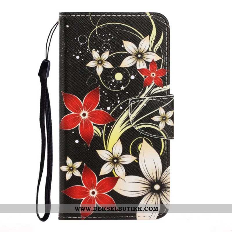 Folio Deksel Til Samsung Galaxy S22 Plus 5G Med Kjede Fargerike Strappy Blomster