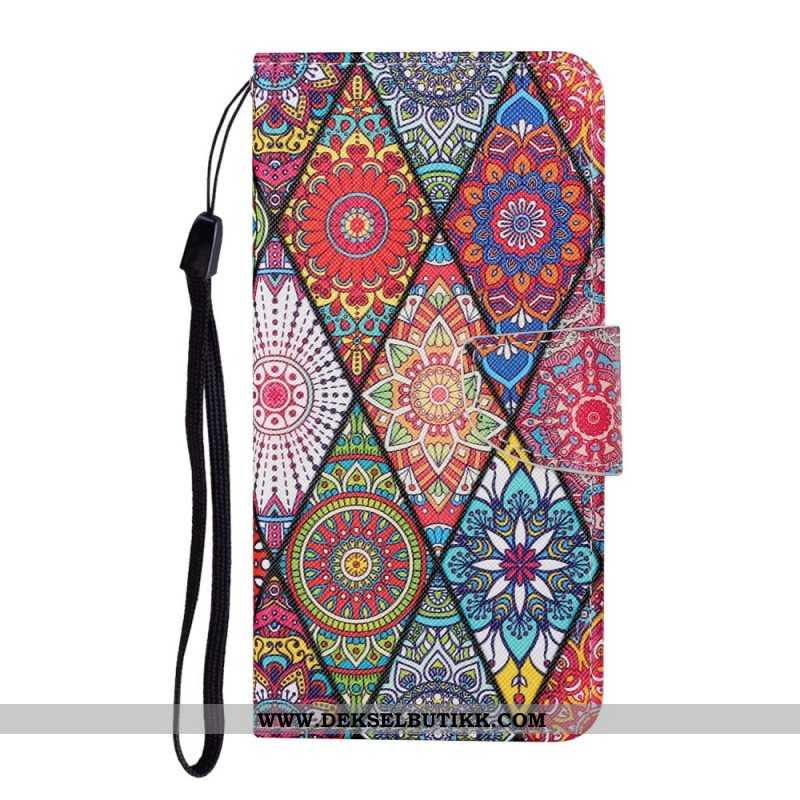 Folio Deksel Til Samsung Galaxy S22 Plus 5G Patchwork Med Snor