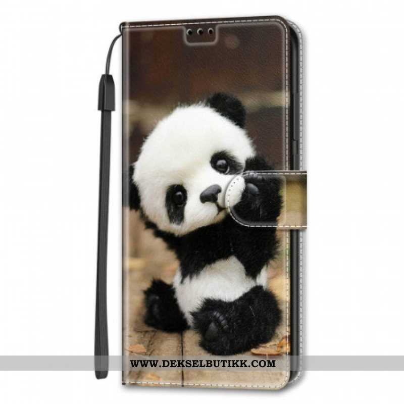 Folio Deksel Til Samsung Galaxy S22 Ultra 5G Med Kjede Spill Little Panda Med Stropp