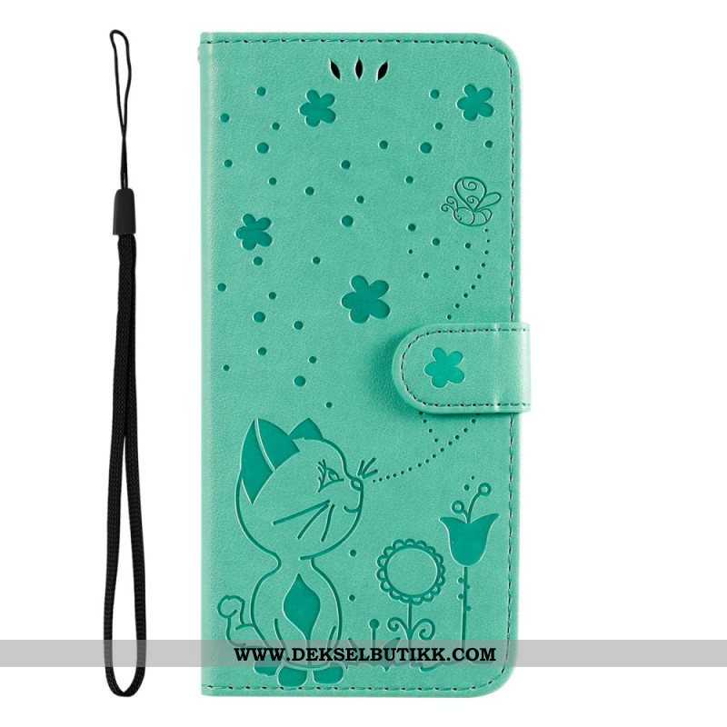 Folio Deksel Til Samsung Galaxy S23 5G Med Kjede Strappy Cat And Bees