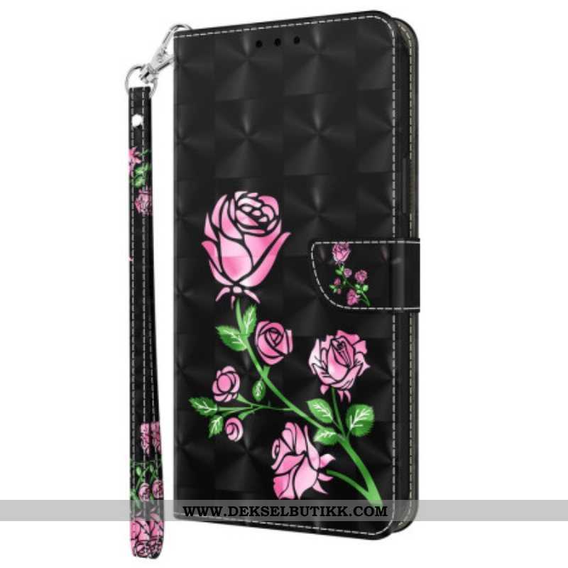 Folio Deksel Til Samsung Galaxy S23 5G Med Kjede Strappy Grafisk Rose