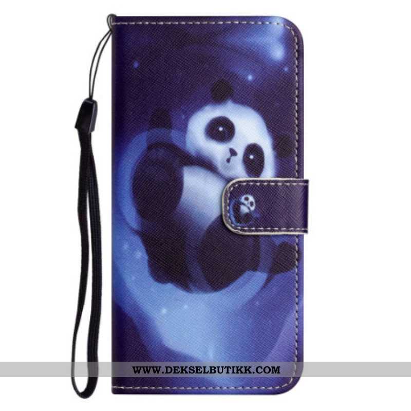 Folio Deksel Til Samsung Galaxy S23 5G Med Kjede Strappy Panda