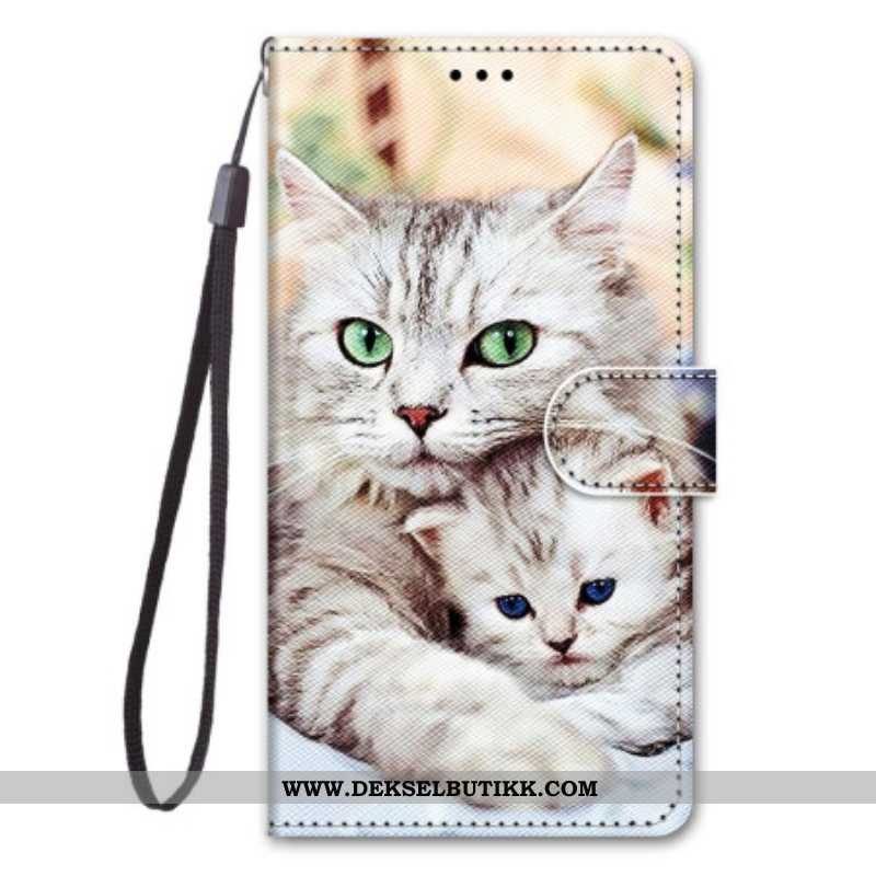 Folio Deksel Til Xiaomi 12 / 12X Med Kjede Strappy Cat Family