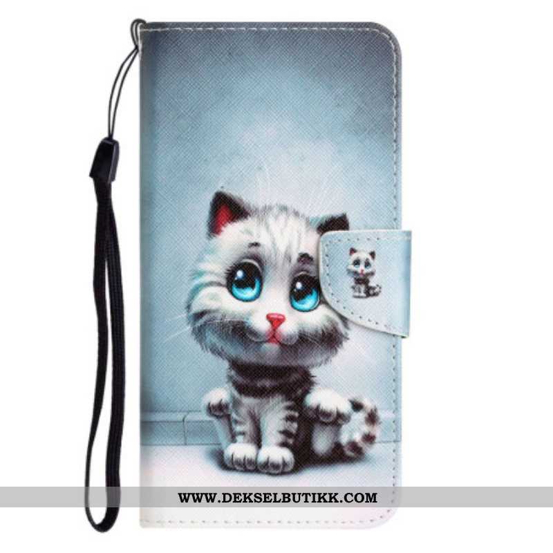 Folio Deksel Til Xiaomi 12T / 12T Pro Med Kjede Strappy Blue Eyed Cat