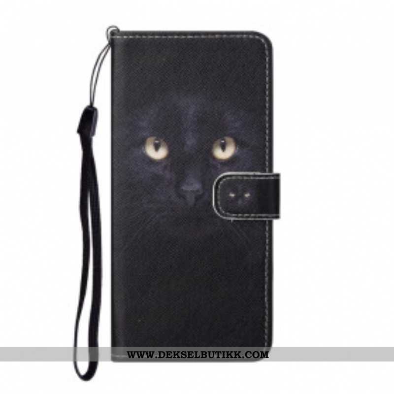 Folio Deksel Til Xiaomi Redmi Note 10 Pro Med Kjede Strappy Black Cat Eyes