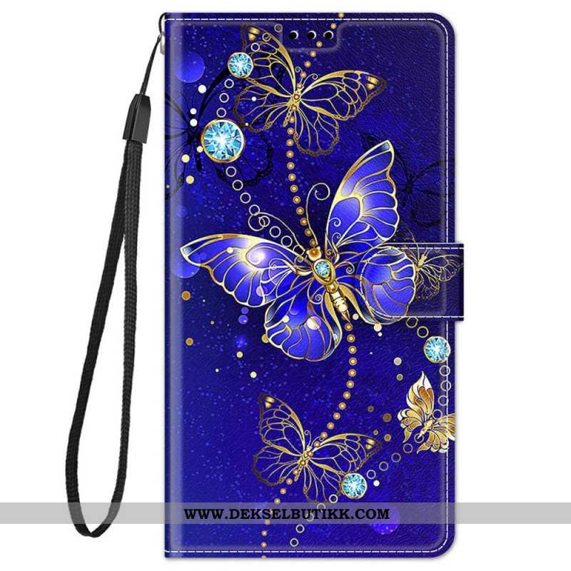 Folio Deksel Til Xiaomi Redmi Note 11 Pro Plus 5G Med Kjede Strap Butterflies Fan