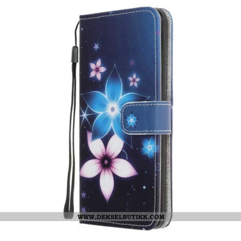 Folio Deksel Til iPhone 13 Mini Med Kjede Lunar Strap Blomster