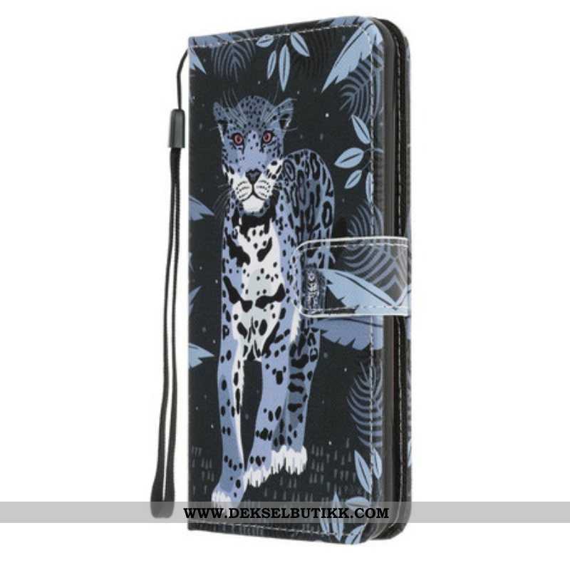 Folio Deksel Til iPhone 13 Mini Med Kjede Strappy Leopard