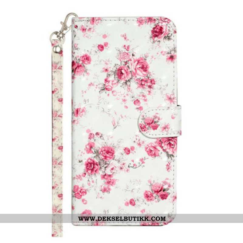 Folio Deksel Til iPhone 13 Pro Max Med Kjede Strap Light Spot Flowers