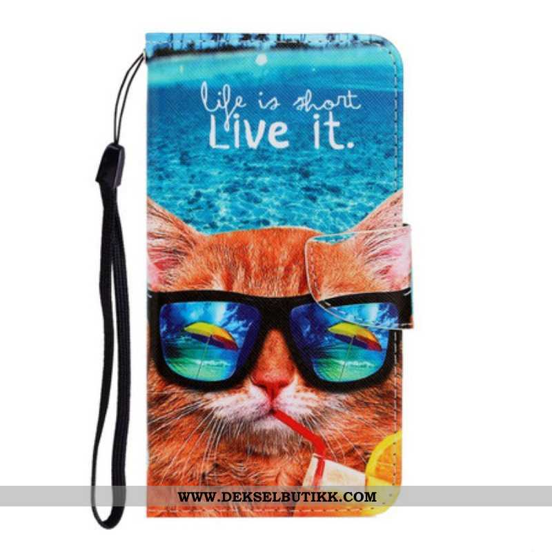 Folio Deksel Til iPhone 13 Pro Med Kjede Cat Live It Strappy