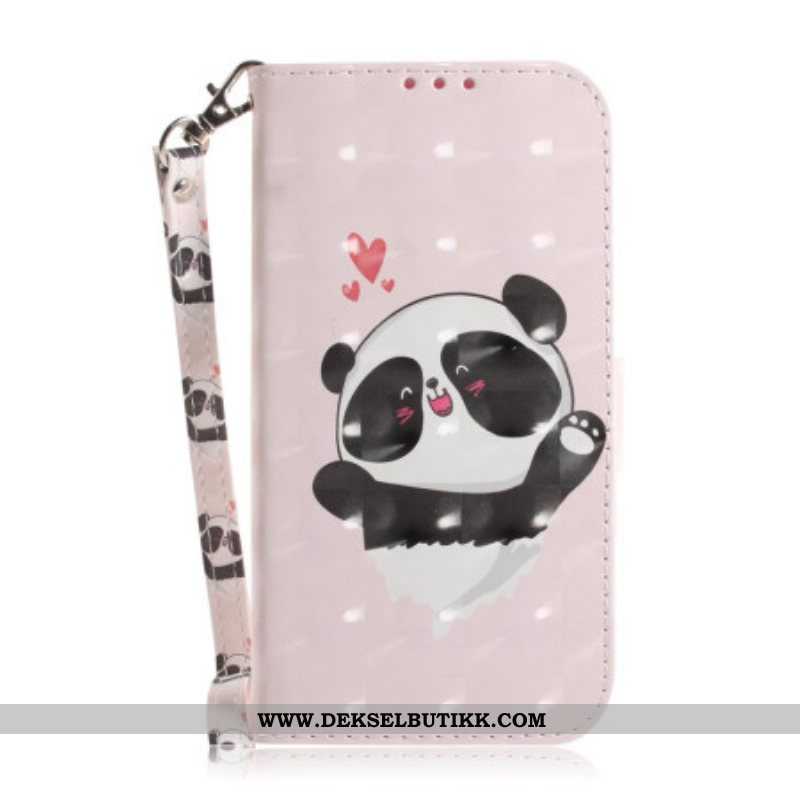 Folio Deksel Til iPhone 14 Plus Med Kjede Strappy Panda