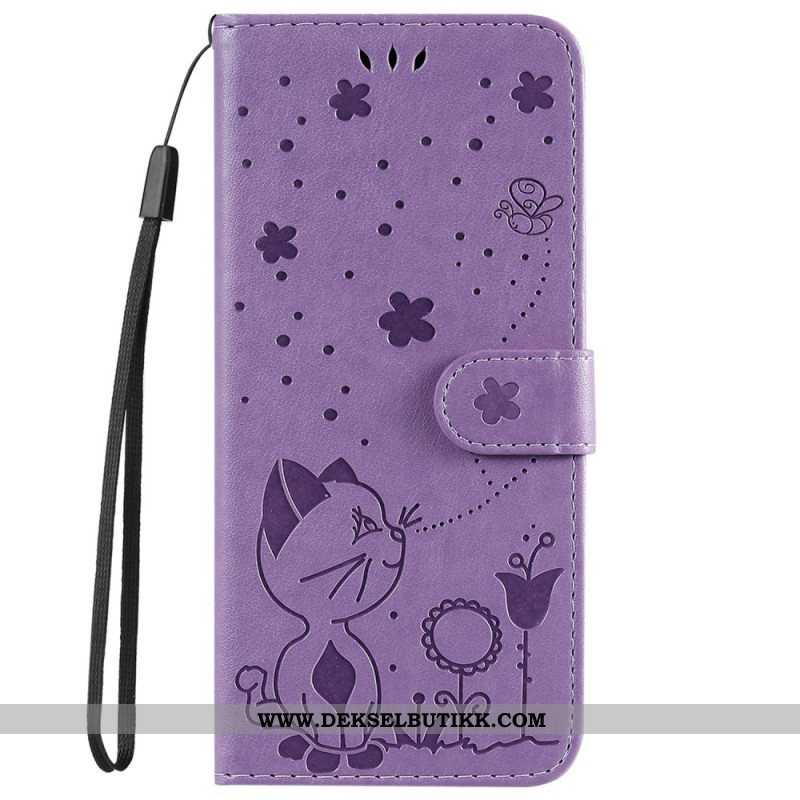 Folio Deksel Til iPhone 14 Pro Max Med Kjede Strappy Cat And Bees