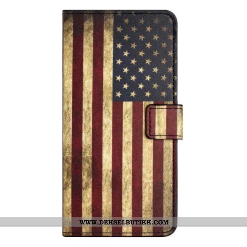 Folio Deksel Til iPhone 14 Pro Vintage Amerikansk Flagg