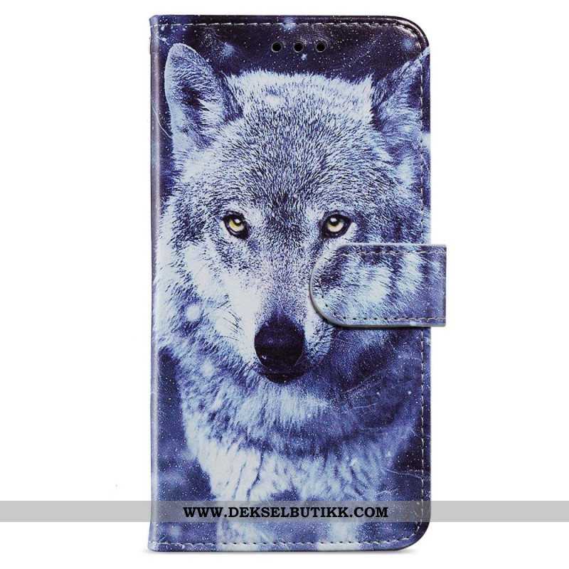 Folio Deksel Til iPhone 15 Plus Med Kjede Lanyard Wolves