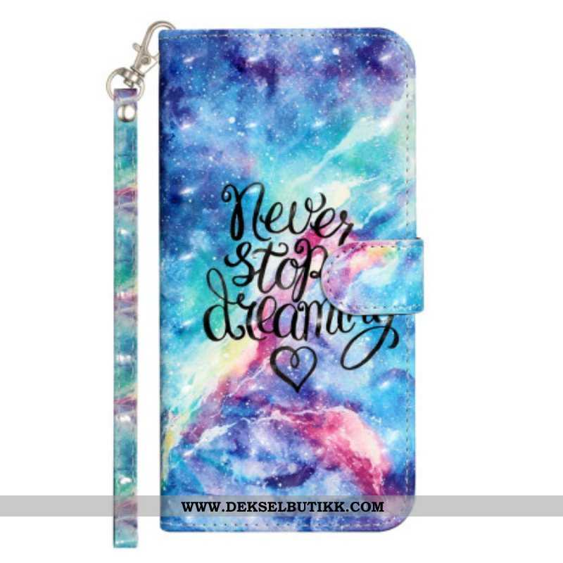 Folio Deksel Til iPhone 15 Pro Max Med Kjede Never Stop Dreaming 3d Strap