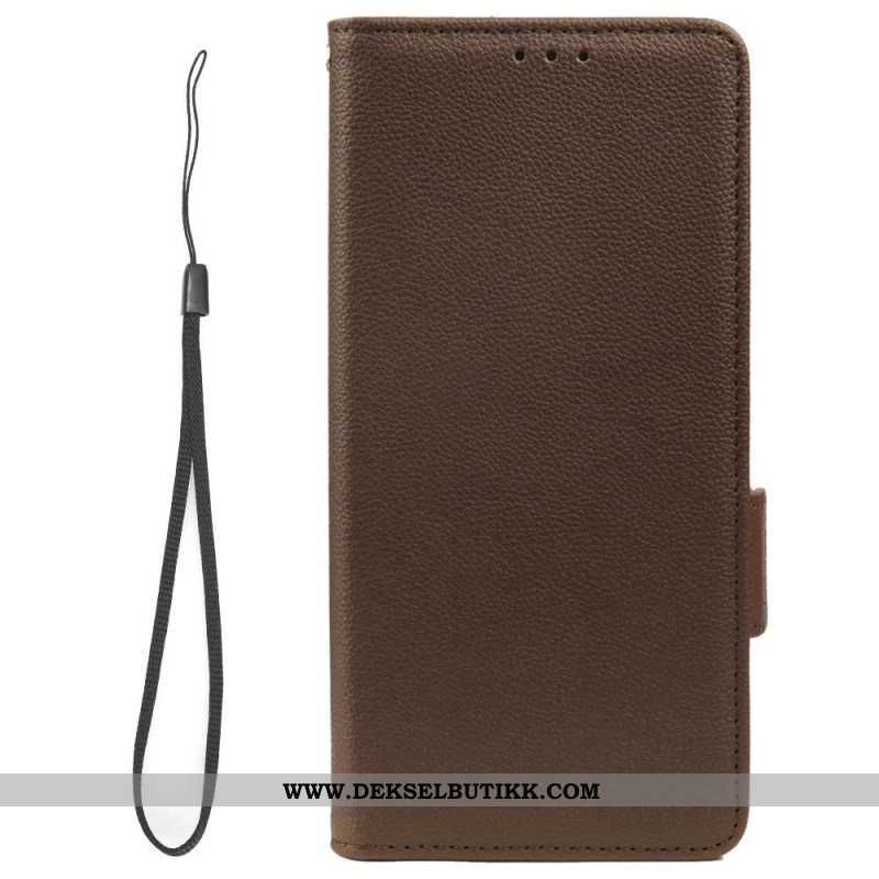 Lærdeksel Til Samsung Galaxy A14 / A14 5G Med Kjede Strappy Litchi Leather Style