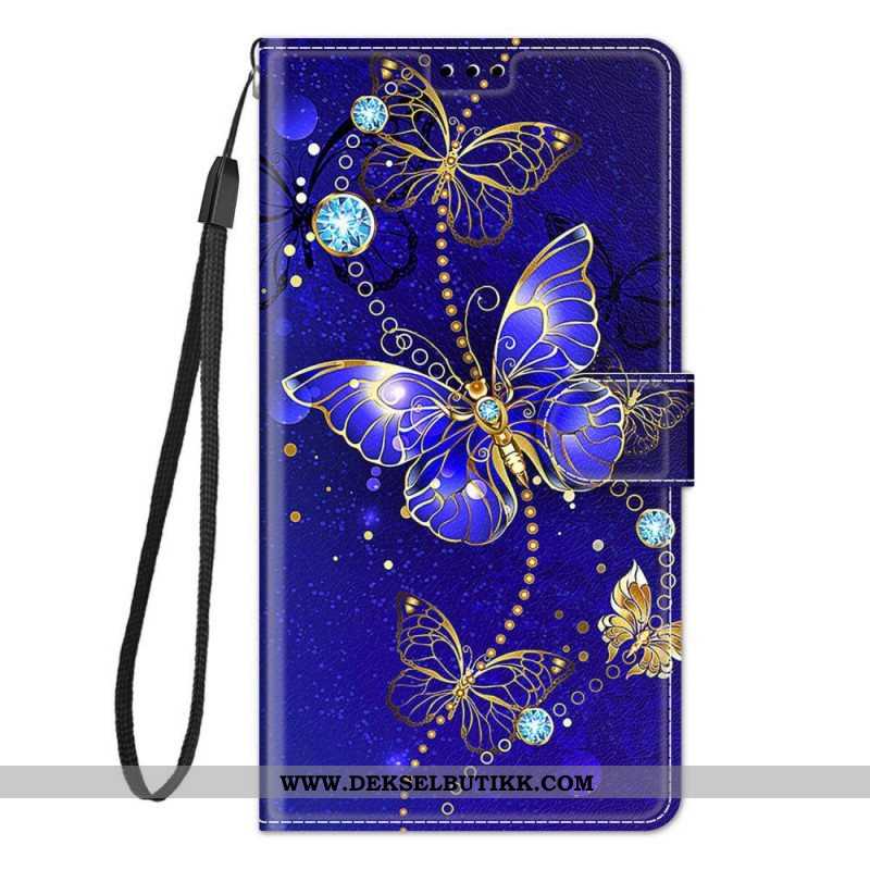 Lærdeksel Til Samsung Galaxy M23 5G Med Kjede Strap Butterflies Fan