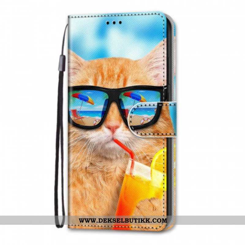 Lærdeksel Til Samsung Galaxy M53 5G Med Kjede Strappy Star Cat