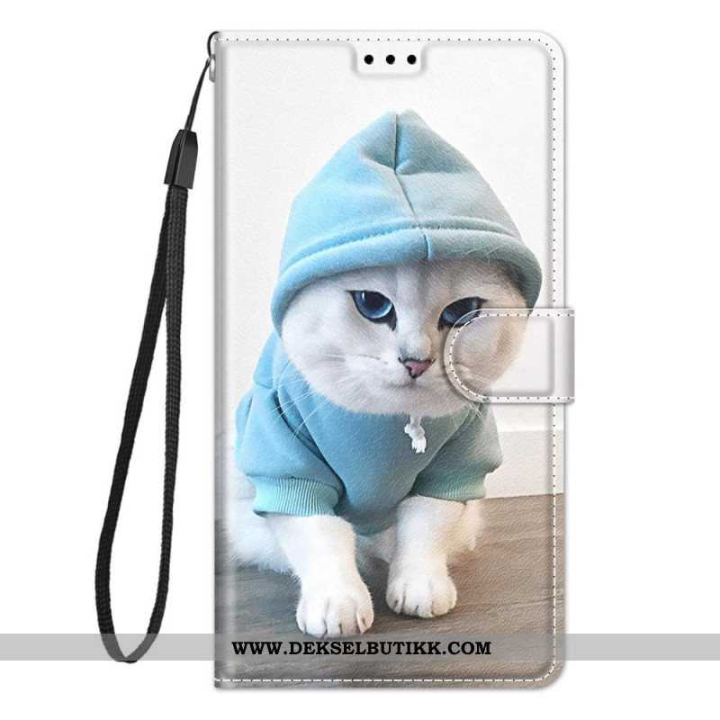 Lærdeksel Til Samsung Galaxy M53 5G Med Kjede Thong Cat Fan