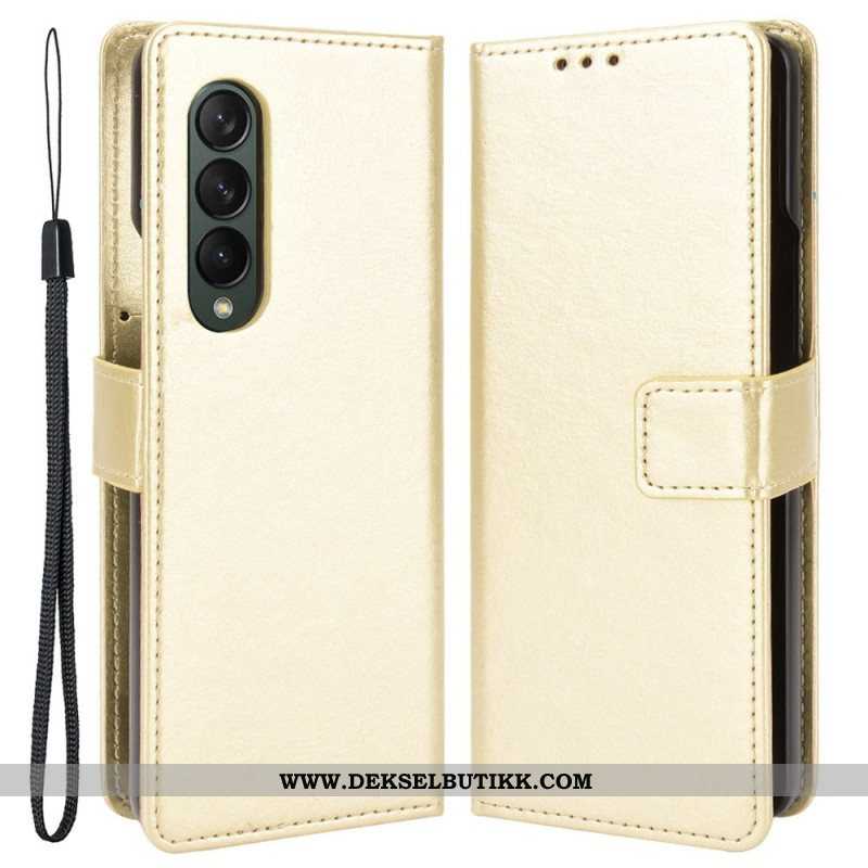 Lærdeksel Til Samsung Galaxy Z Fold 4 Med Kjede Klassisk Strappy Smooth Faux Leather