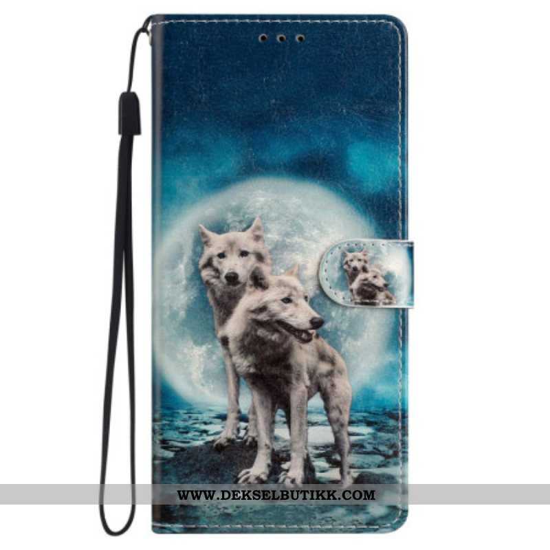 Lærdeksel Til iPhone 15 Med Kjede Wolves Under The Moon Lanyard