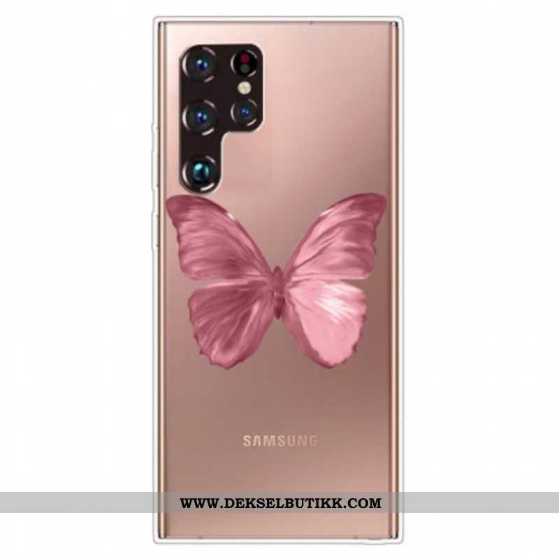 Mobildeksel Til Samsung Galaxy S22 Ultra 5G Rosa Sommerfuglslange